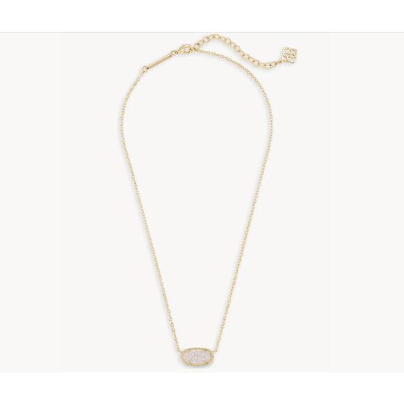 Kendra Scott Elisa Iridescent Drusy Crystal Pendant Necklace 14K GP - Picture 4 of 7